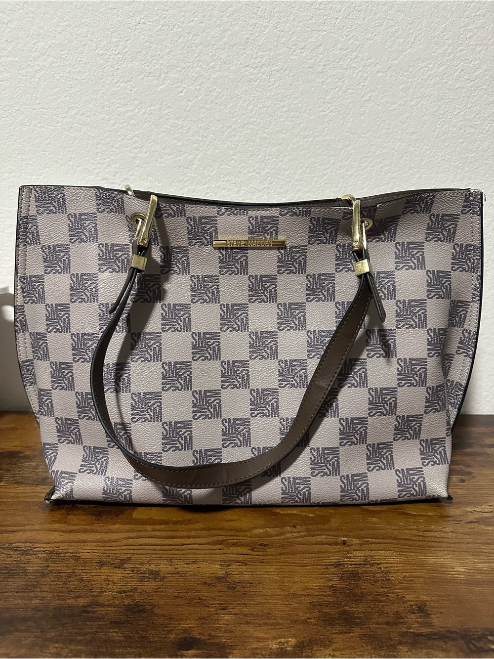 Steve Madden Beige and Brown Logo-print Tote Bag